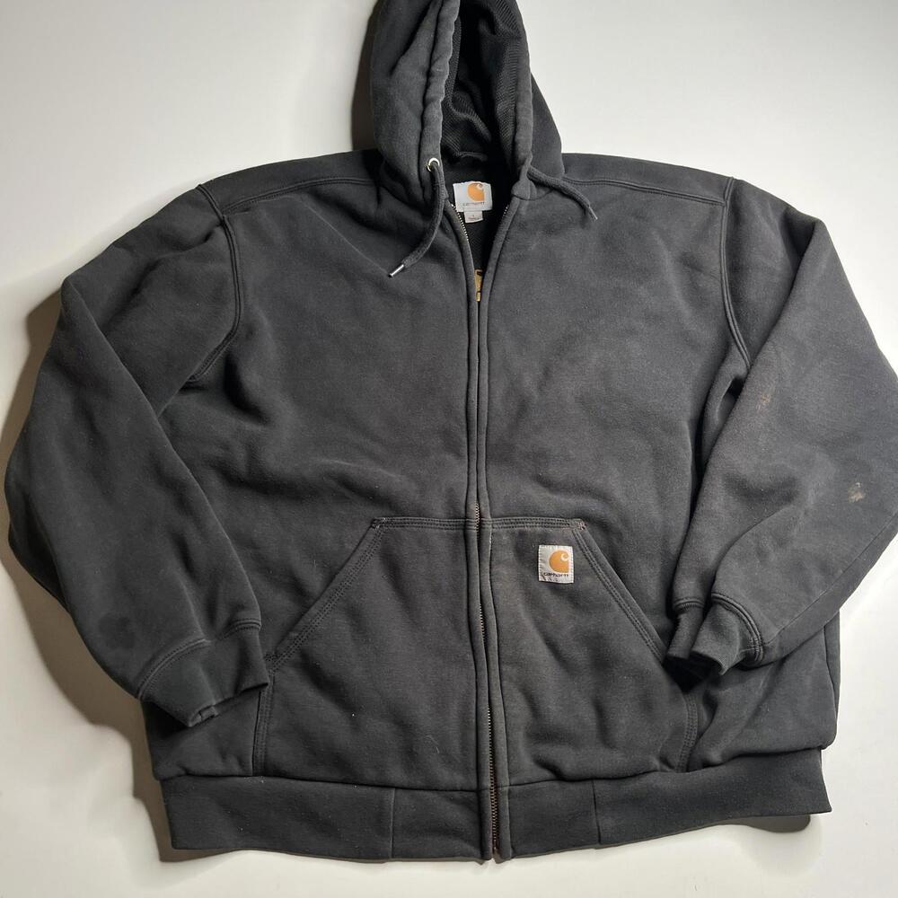 Carhartt Hoodie Mens Large Black Full Zip Fleece Sweatshirt Heavyweight Workwear